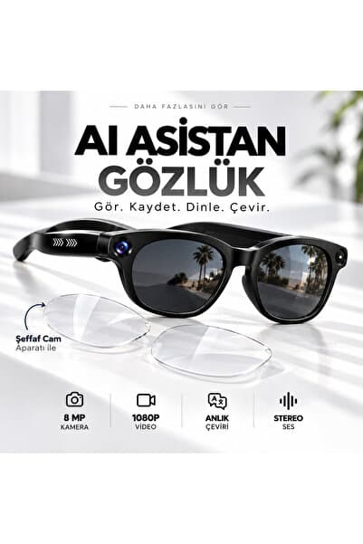TARÇIN Akıllı AI Gözlüğü 8MP Kamera 1080P HD Video Bluetooth 5.3 Yapay Zeka Sesli Asistan ve Çeviri Özelliği