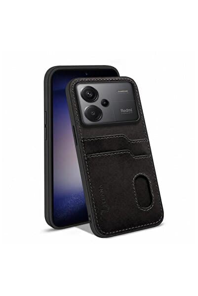 Zebana Xiaomi Redmi Note 13 Pro Plus 5G Uyumlu Kılıf Zebana Kartlıklı Lüx Deri Kılıf Siyah