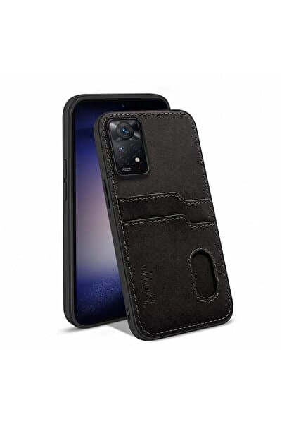 Zebana Xiaomi Redmi Note 11 Pro Uyumlu Kılıf Kartlıklı Lüx Deri Kılıf Siyah
