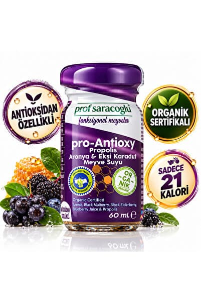 prof saracoglu Pro Antioxy Organik Sertifikalı Propolis Aronya Ekşi Karadut Shot (5 X 60 ML) | Doğal Takviye | Antioksidan