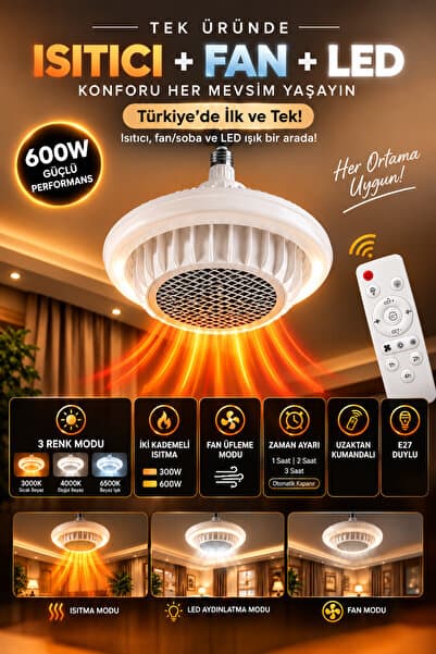 Goes 245mm Modern Uzaktan Kumandalı 600w Isıtıcı Fanlı Soba Ve Led Ampul Armatür
