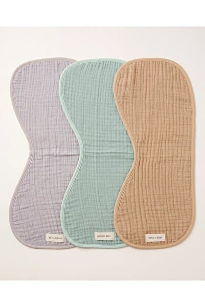 NATULİS BABY %100 Organik Pamuk 4 Kat Müslin Omuz Bezi 3'lü Set 22x50 cm Bej Nil Yeşili Gri