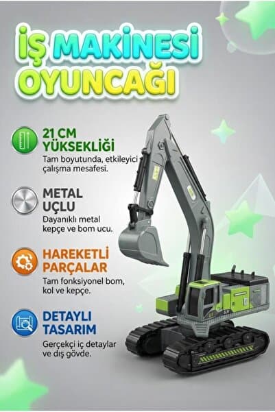 Tıfıl Toys İnşaat Ustası Metal Uçlu Haraketli Paletli Hidrolik Sistemli Detaylı Tasarımlı 21 Cm Oyuncak Kepçe