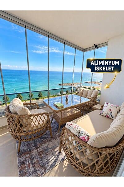 SERCANGARDEN ALAÇATI MODEL ALİMİNYUM İSKELETTİR (GALVANİZ DEĞİLDİR) BAMBU RATTAN Bahçe Balkon Takımı