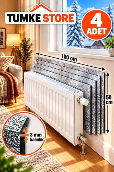 TUMKE 4 Adet Petek Arkası Isı Yalıtım Levhası Alüminyum Isı Yansıtıcı Folyo Radyatör Kalorifer Arkası Yalıtım Levhası