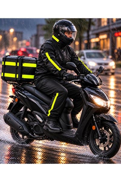 Vatan Tekstil Su Geçirmez Dik Yaka Motorcu Yağmurluk Pantolon Takımı Paçası Lastikli