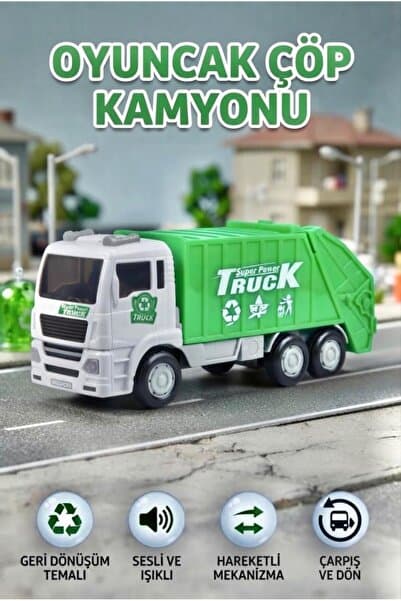 Tıfıl Toys Oyuncak Çöp Kamyonu Sesli Işıklı Çarp Dön Özellikli Hareketli Çöp Arabası 1/20 Ölçek 25 Cm