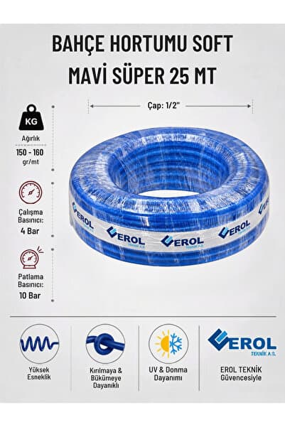 Erol Teknik BAHÇE HORTUMU SOFT MAVİ SÜPER 25 MT