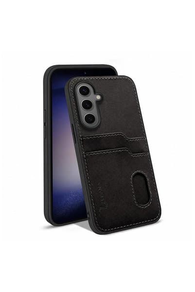 Zebana Samsung Galaxy S25 FE Uyumlu Kılıf Kartlıklı Lüx Deri Kılıf Siyah