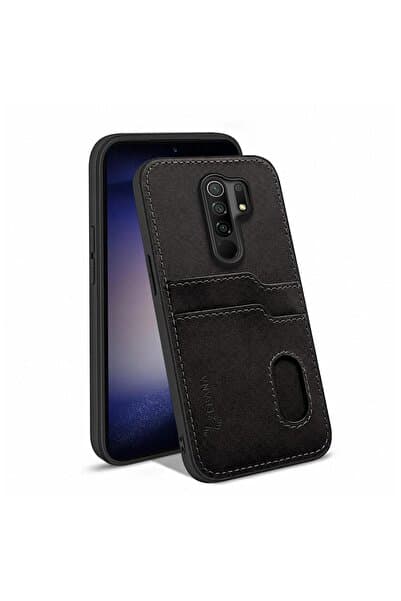 Zebana Xiaomi Redmi 9 Uyumlu Kılıf Kartlıklı Lüx Deri Kılıf Siyah