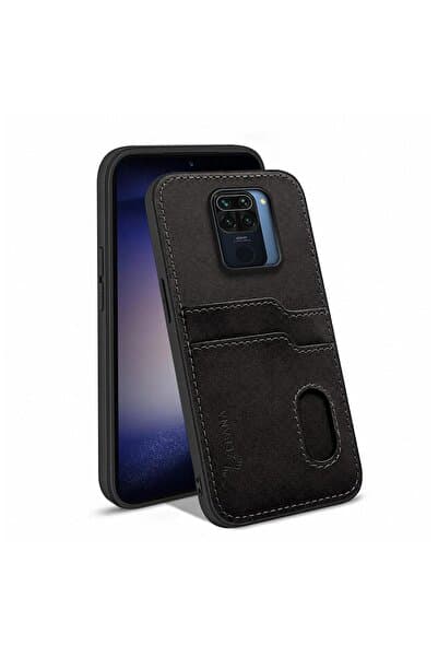 Zebana Xiaomi Redmi Note 9 Uyumlu Kılıf Kartlıklı Lüx Deri Kılıf Siyah