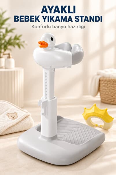 Beauty Vogue Premium Ayaklı Bebek Yıkama Standı Konforlu Ördekli Bebek Küveti + Hediye Taç Yüz Koruma Siperliği