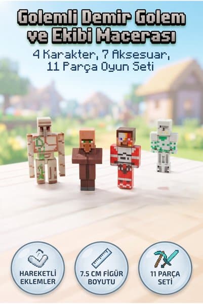Tıfıl Toys Golemli Minecraft 4 Karakter 7 Aksesuar 11 Parça Çocuk Figür Oyun Set