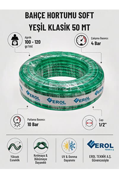 Erol Teknik BAHÇE HORTUMU SOFT YEŞİL KLASİK 50 MT