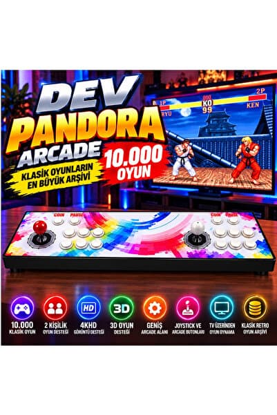 schitec Dev Pandora 10.000 Oyunlu 4KHD 3D Retro Arcade TV Oyun Konsolu