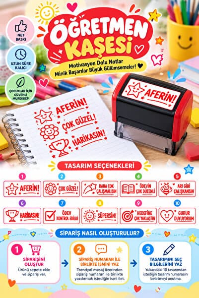 LAZZERS HEDİYELİK Öğretmen Kaşesi / Öğrenci Motivasyon Kaşesi / Ödev Değerlendirme Kaşesi