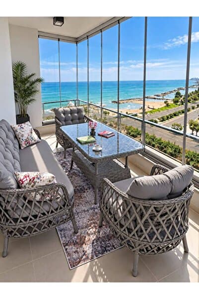 SERCANGARDEN ALAÇATI MODEL ALİMİNYUM İSKELETTİR (GALVANİZ DEĞİLDİR) BAMBU RATTAN Bahçe Balkon Takımı