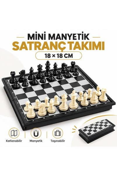 e-life shop Mini Manyetik Satranç Takımı 18 cm Katlanabilir Taşınabilir Seyahat Okul Seti