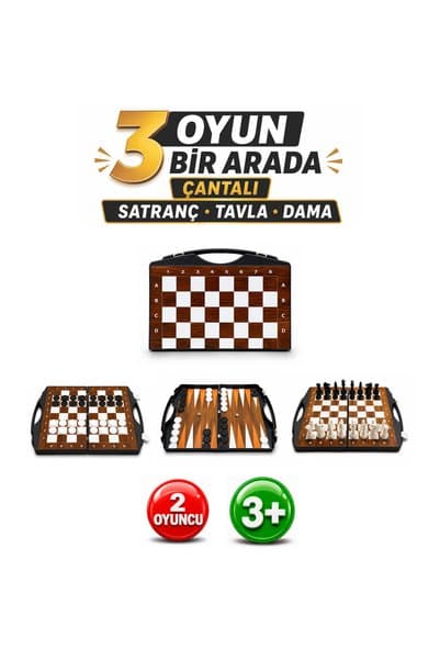 ALAY Ticaret Çantalı Üçü Bir Arada Set - Satranç - Tavla - Dama - Piknik Set