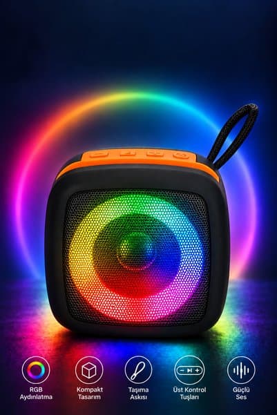 Teknodrone Taşınabilir Bluetooth Hoparlör TWS Destekli RGB Işıklı Şarjlı TF Kartlı Telefon Tutuculu Güçlü Baslı Kablosuz Ses Bombası