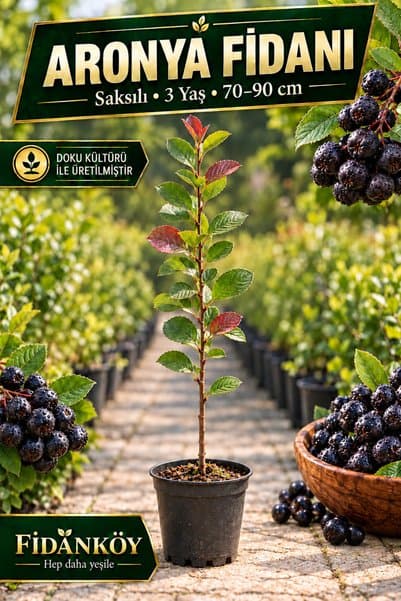 FİDANKÖY Aronya 3 yaş saksılı 70/90 cm bahçe kurulumuna uygun doku kültürü ile üretilmiş