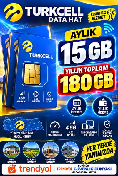 Genel Markalar Turkcell 4g yıllık 180 gb m2 data hattı kameralar için