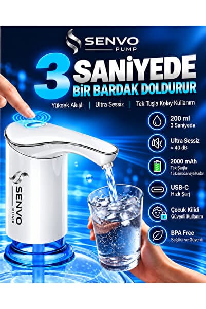 Genel Markalar Senvo Pump Damacana Su Pompası – Hızlı Dolum, Ultra Sessiz, Tek Şarjla 15 Damacanaya Kadar