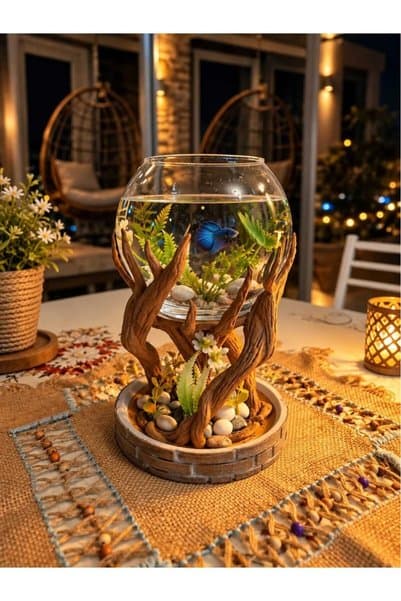 Heryerden Özel Tasarım 3D Baskı Cam Fanus Ev Office Masa Üstü Dekoratif Mini Betta Akvaryumu Fanus Dahil