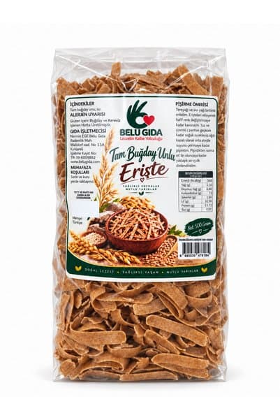 Belu Gıda Atölyesi Tam Buğday Unu Erişte 500 Gram