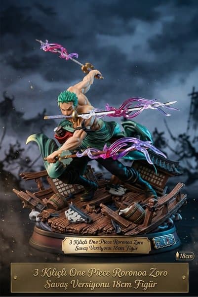 ORVİCA 3 Kılıçlı One Piece Roronoa Zoro Savaş Versiyonu 18cm Figür