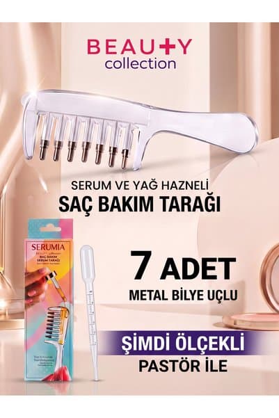 Beauty Collection Serumia Şeffaf 7 Metal Uçlu Hazneli Saç Dibi Serum ve Bakım Yağı Uygulama Tarağı