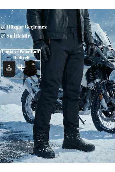 OUTDO Premium Softshell Motorsiklet Pantolonu SİYAH Polar Buff Hediyeli