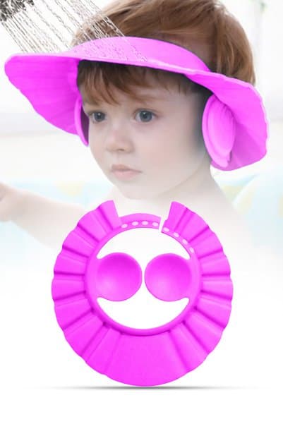 omilife Pembe Ayarlanabilir Bebek Banyo Şapkası Yenidoğan Duş Bonesi Göz Kulak Koruyucu 28 cm