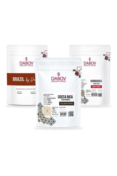 Dabov Specialty Coffee DABOV Üçlü Nitelikli Çekirdek Kahve Keşif Seti 3 x 200,8 g – Brazil, Honduras, Costa Rica
