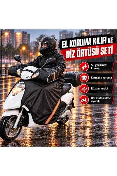 Genel Markalar Motosiklet Scooter Uyumlu Su Geçirmez Rüzgar Geçirmez Elcik Ve Diz Örtüsü Seti El Koruma Kılıfı Ve Sürücü Koruma Örtüsü