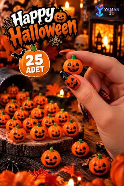 YAMAN3D Happy Halloween Mini Balkabağı Figürü 25 Adet Dekoratif Cadılar Bayramı Süsü 3D Baskı