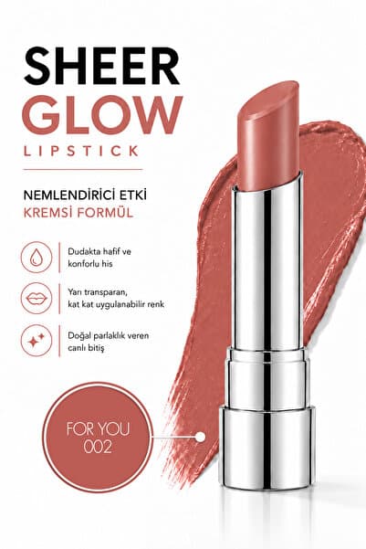 Pierre Cardin Sheer Glow Lipstick - Parlak Bitişli Nemlendirici Ruj - Warm Lust - 011