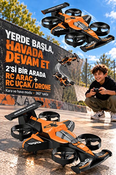 Zineets 2in1 Uçak Ve Kara RC Araç Drone Oyuncak 2.4GHz Uzaktan Kumandalı 360° Takla Atan Quadcopter Çocuk ve Yetişkin İçin