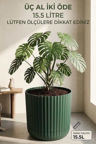 TEMMUZ HOME 15.5 Lt.1 Adet Tabaklı Büyük Boy Plastik Çiçeklik - Salon & Ofis Dekoratif Saksı