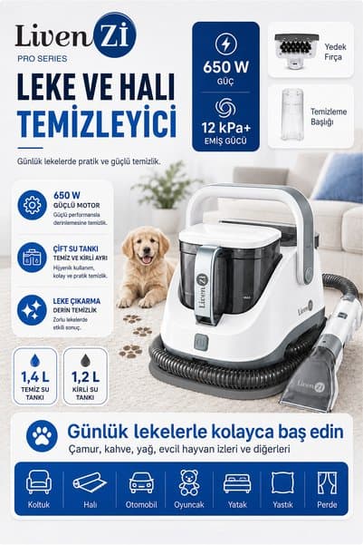 Livenzi JJB-737-II Koltuk Halı Yıkama Ve Leke Çıkartma Makinesi-Beyaz