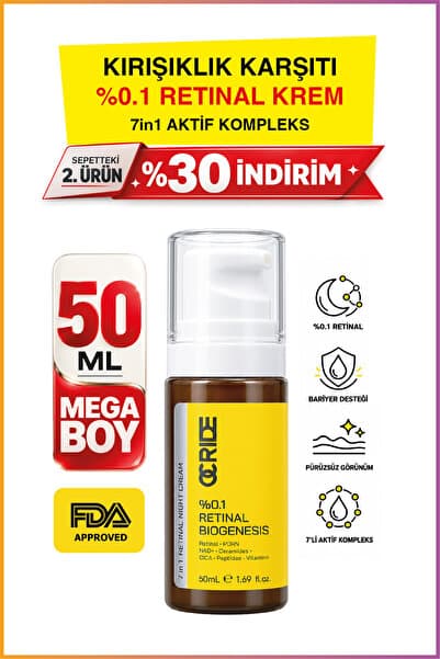 OCRIDE %0.1 Retinal Biogenesis Kırışıklık Karşıtı Gece Bakım Kremi 50 ml – PDRN, NAD+, Seramid, Cica ve Peptit - (Retinal Shot)