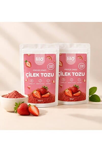 Lilo Natural Freeze Dried Çilek Tozu 50 g x 2 adet - %100 Çilek - Dondurularak Kurutulmuş Meyve Tozu