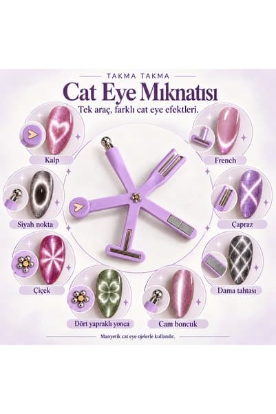 Takma Takma Çok Başlıklı Cat Eye Mıknatısı – Kedi Gözü Kalıcı Oje Şekillendirme Aparatı YTMK-0001
