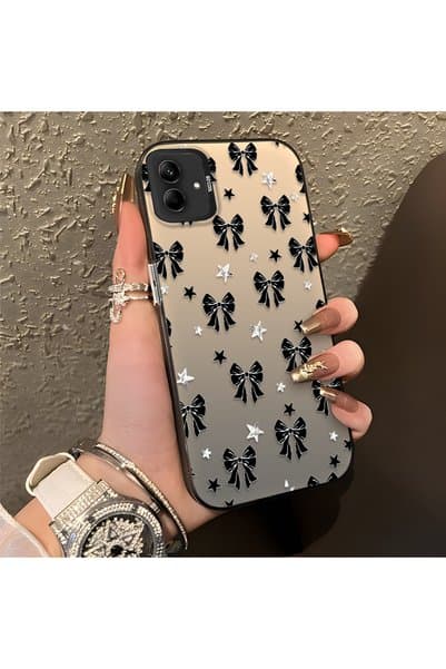 CHICASELUX Samsung Galaxy A03/A04E/A04 Uyumlu Şık Siyah Fiyonk Tam Baskılı Kılıf, Parmak İzi Tutmaz