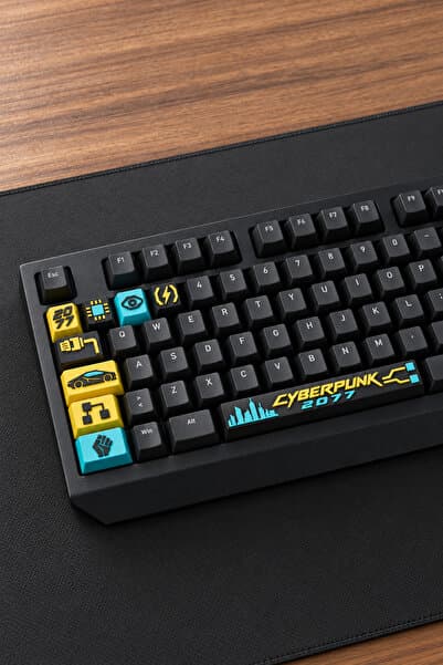 Makerpax Cyberpunk 2077 Temalı Keycaps 9'lu Set - 6.25U Spacebar ve Cherry MX Uyumlu Mekanik Klavye Tuş Takımı