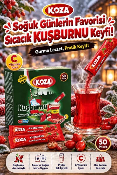 Koza Gurmelerin Seçimi Pratik Lezzet Kuşburnu Lezzeti C Vitaminli Tek İçimlik Hazır Çay Sertifikalı Kalite Güvencesi Tek İçimlik Zahmetsiz Keyif Premium Oralet Kuşburnu Çayı İçecek Tozu - 50 Stick