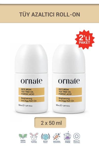 ORNATE Karınca Tüy Azaltıcı, Beyazlatıcı, Koku ve Ter Karşıtı Unisex Doğal Roll On 2'li Set