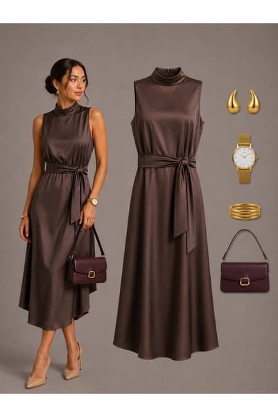 FND ZARA SATEN DİK YAKA KEMERLİ ZARA MODEL