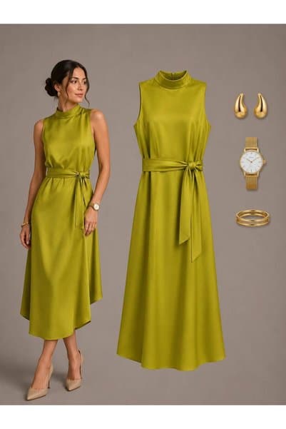FND ZARA SATEN DİK YAKA KEMERLİ ZARA MODEL