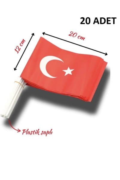 SEAROCK Sopalı Türk Bayrağı 20x12 cm Plastik Saplı El Sallama Bayrağı 20'li